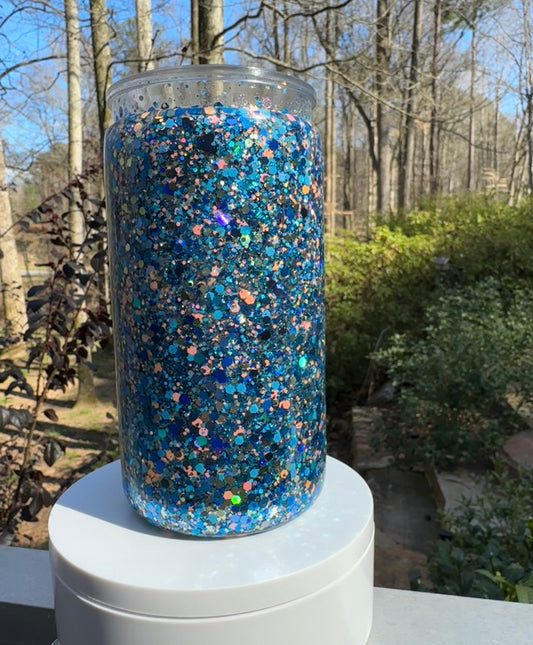 16 oz Blue Glitter Suspended Acrylic Tumbler