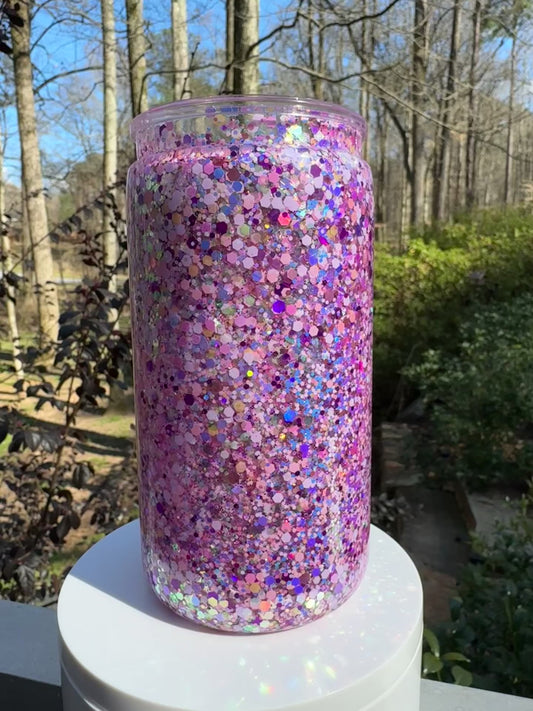 16 oz Pink Glitter suspended Acrylic tumbler